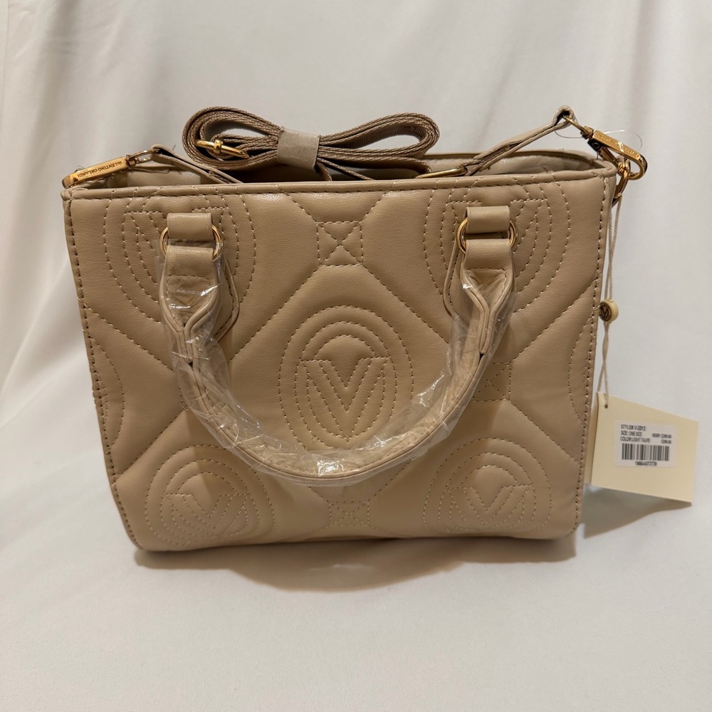Valentino Orlandi Light Taupe Quilted Vegan Leather Hand Bag - NWT